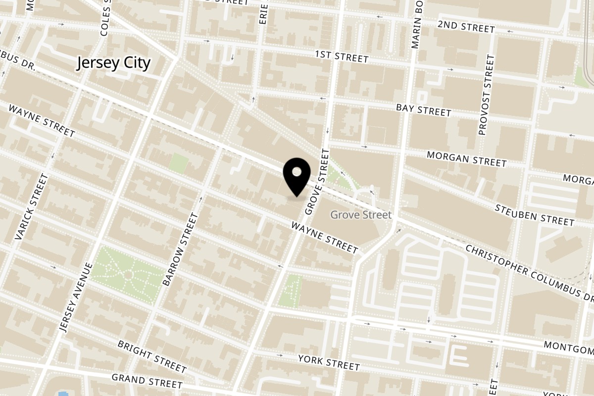 Map showing the location of Stella's 24 Hour Eatery on 315 Grove Street in Jersey City